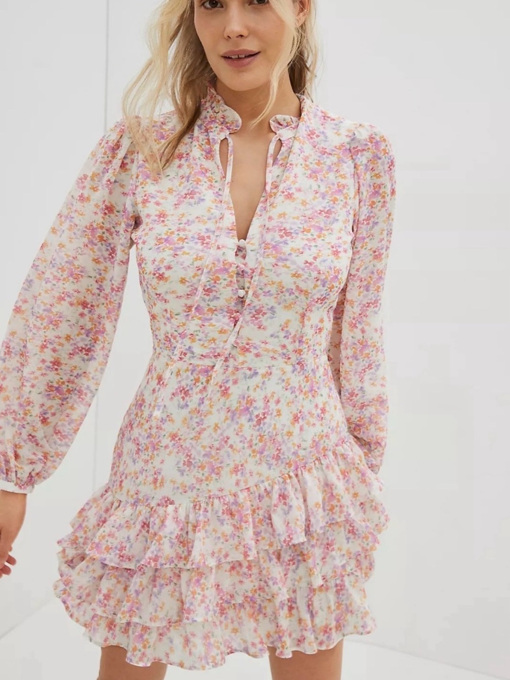 Yumi Kim Jenna Pink Multi Floral Ruffle Mini Dress